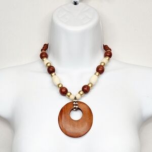Adjustable Wooded Beaded Necklace